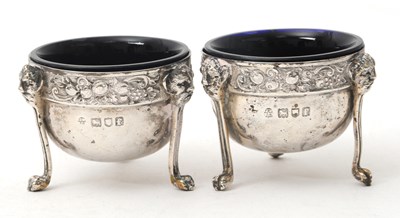 Lot 78 - A pair of Edwardian silver salts and blue...