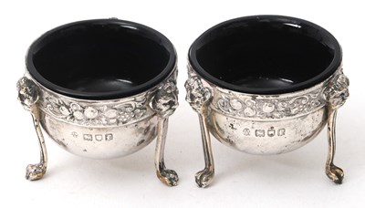 Lot 78 - A pair of Edwardian silver salts and blue...