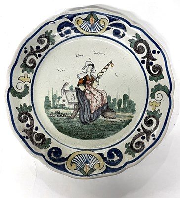 Lot 326 - A Porquier-Beau Quimper Plate late 1ate 19th Century with Breton Figure