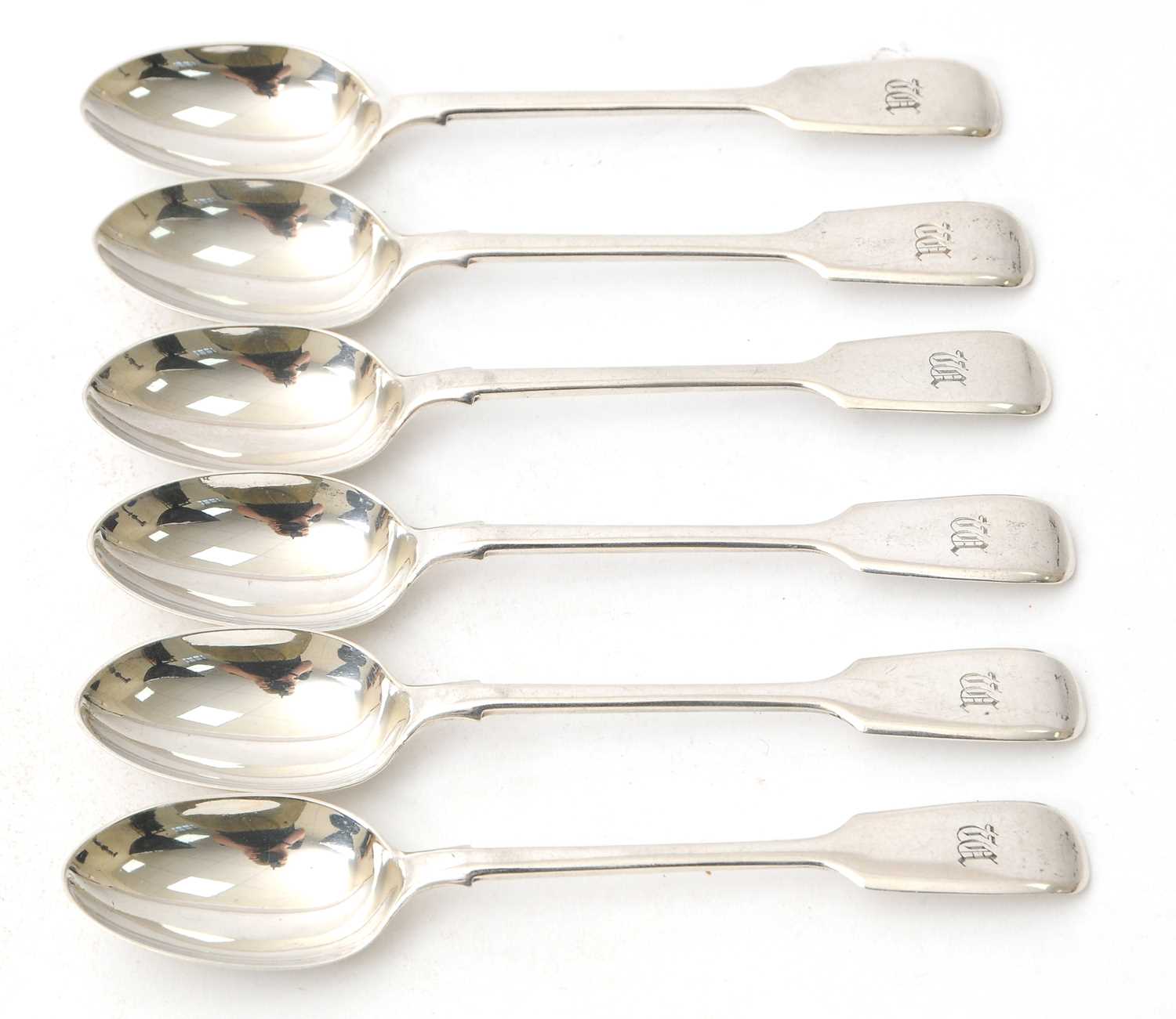Lot 12 - A set of six early 20th Century silver fiddle...