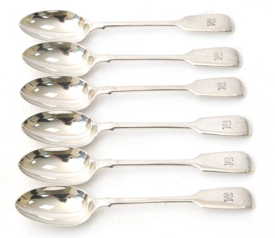 Lot 12 - A set of six early 20th Century silver fiddle...