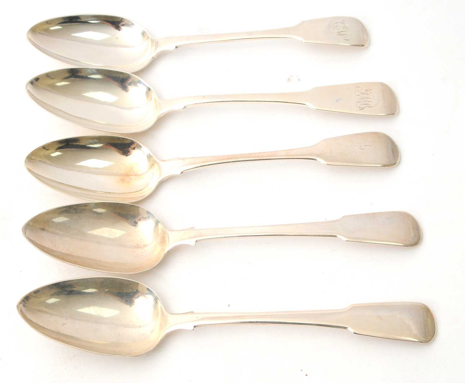 Lot 17 - A group of five Georgian fiddle pattern...
