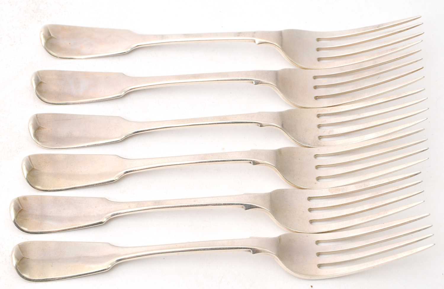 Lot 23 - A set of six William IV silver fiddle pattern...