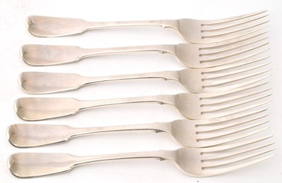 Lot 23 - A set of six William IV silver fiddle pattern...