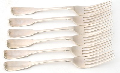 Lot 23 - A set of six William IV silver fiddle pattern...