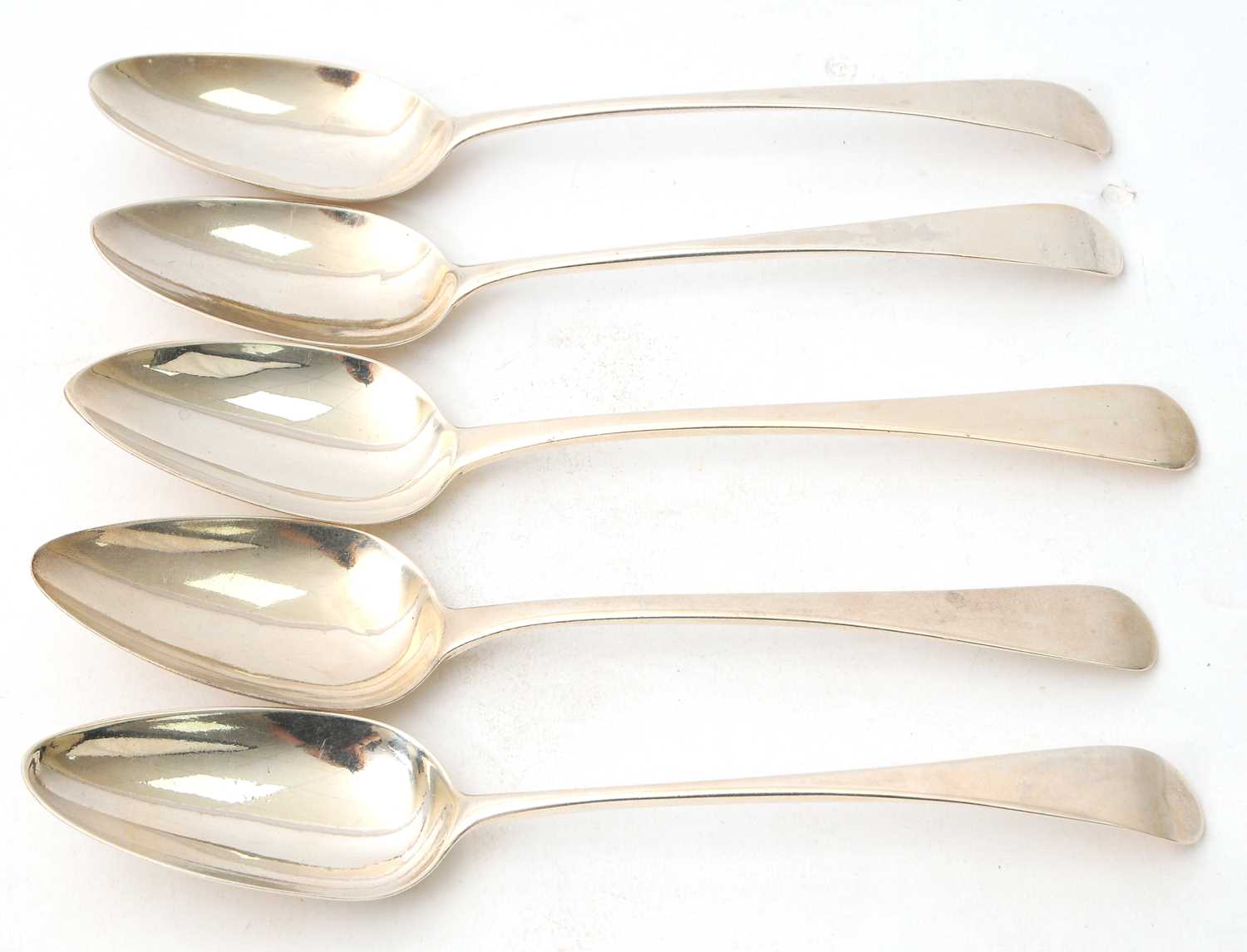 Lot 38 - A group of five Georgian silver serving spoons...
