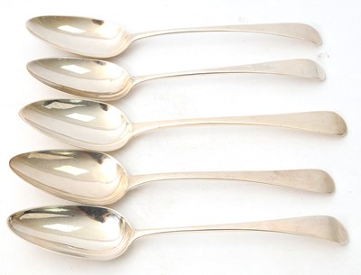 Lot 38 - A group of five Georgian silver serving spoons...
