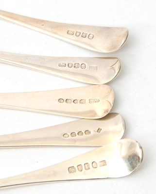 Lot 38 - A group of five Georgian silver serving spoons...