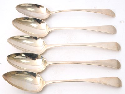 Lot 39 - A group of five Georgian silver serving spoons...