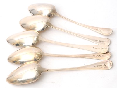 Lot 39 - A group of five Georgian silver serving spoons...