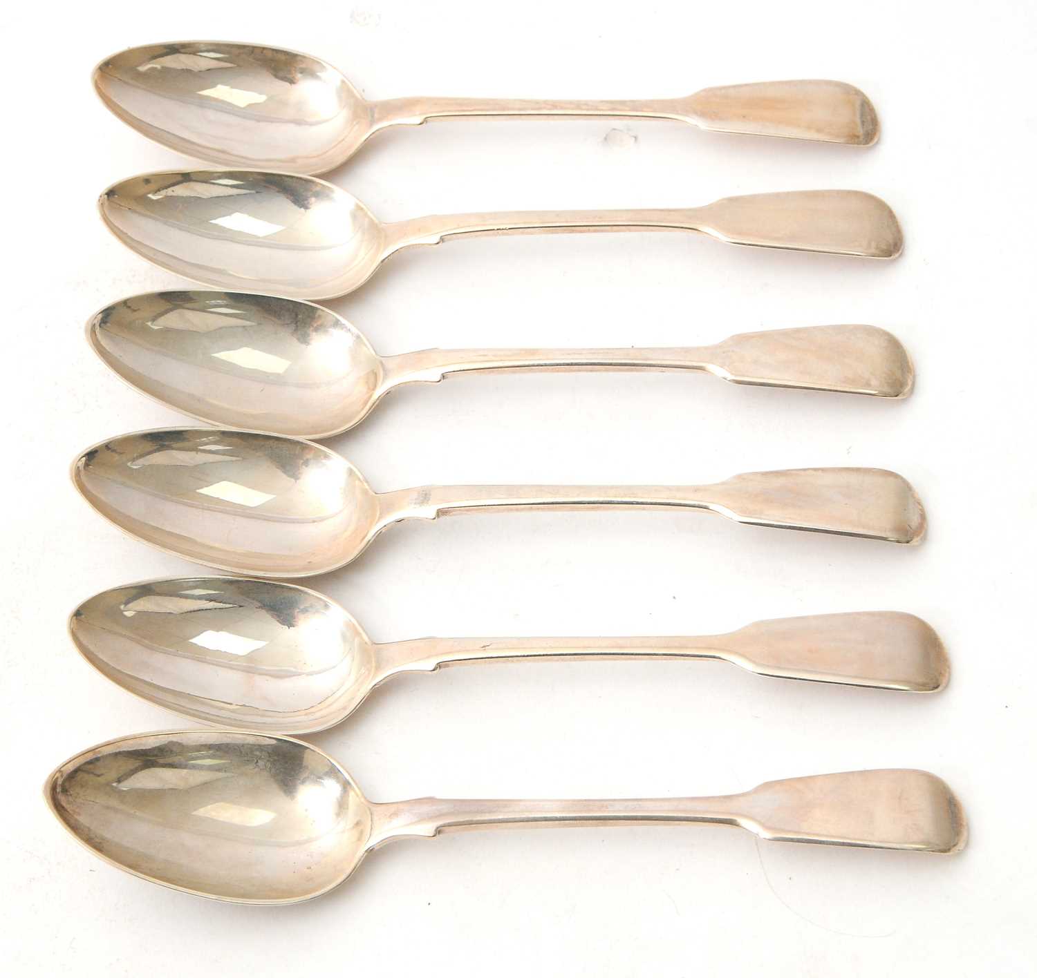 Lot 41 - A set of six George IV silver fiddle pattern...