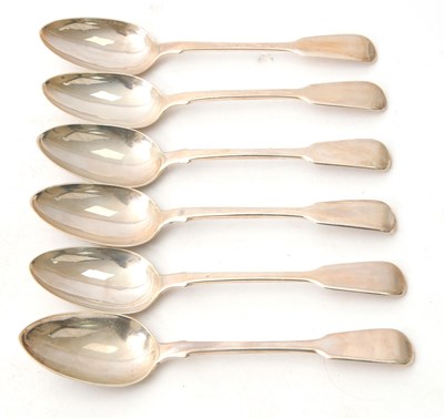 Lot 41 - A set of six George IV silver fiddle pattern...