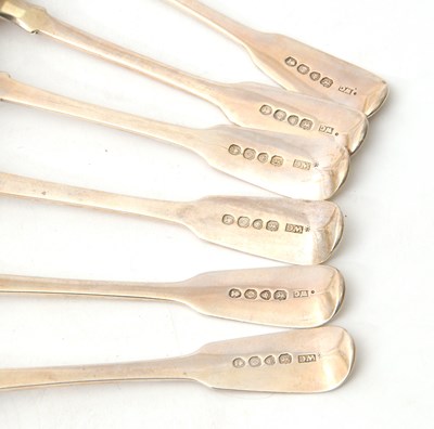 Lot 41 - A set of six George IV silver fiddle pattern...