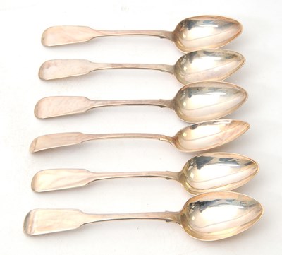 Lot 42 - A set of six Irish silver fiddle pattern...