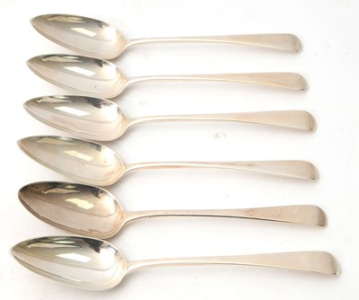 Lot 43 - A set of six George III silver serving spoons,...