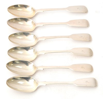 Lot 54 - Set of six Victorian silver fiddle pattern...