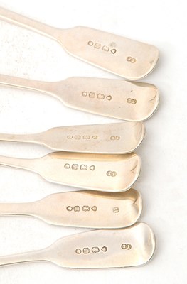 Lot 54 - Set of six Victorian silver fiddle pattern...