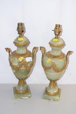 Lot 8 - A pair of green onyx table lamps