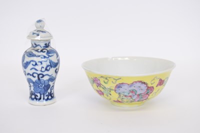 Lot 9 - Chinese porcelain bowl, the yellow ground with...