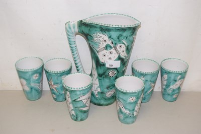 Lot 59 - A Studio Pottery jug and six tumblers, unsigned