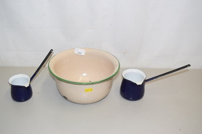Lot 164 - Enamel chamber pot and two small measuring jugs