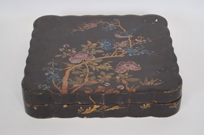 Lot 21 - Japanese card box, the lacquered top with bird...