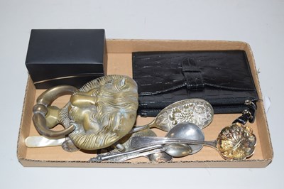 Lot 117 - Box of mixed items including brass door...