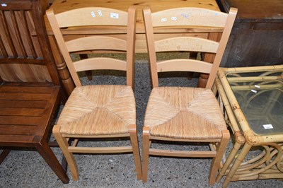 Lot 296 - Pair of rush seated kitchen chairs