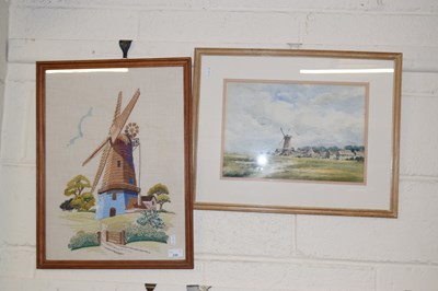 Lot 230 - A framed study of a windmill together with a...