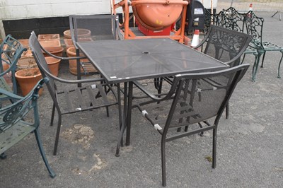 Lot 333 - A modern meshed metal square garden table and...