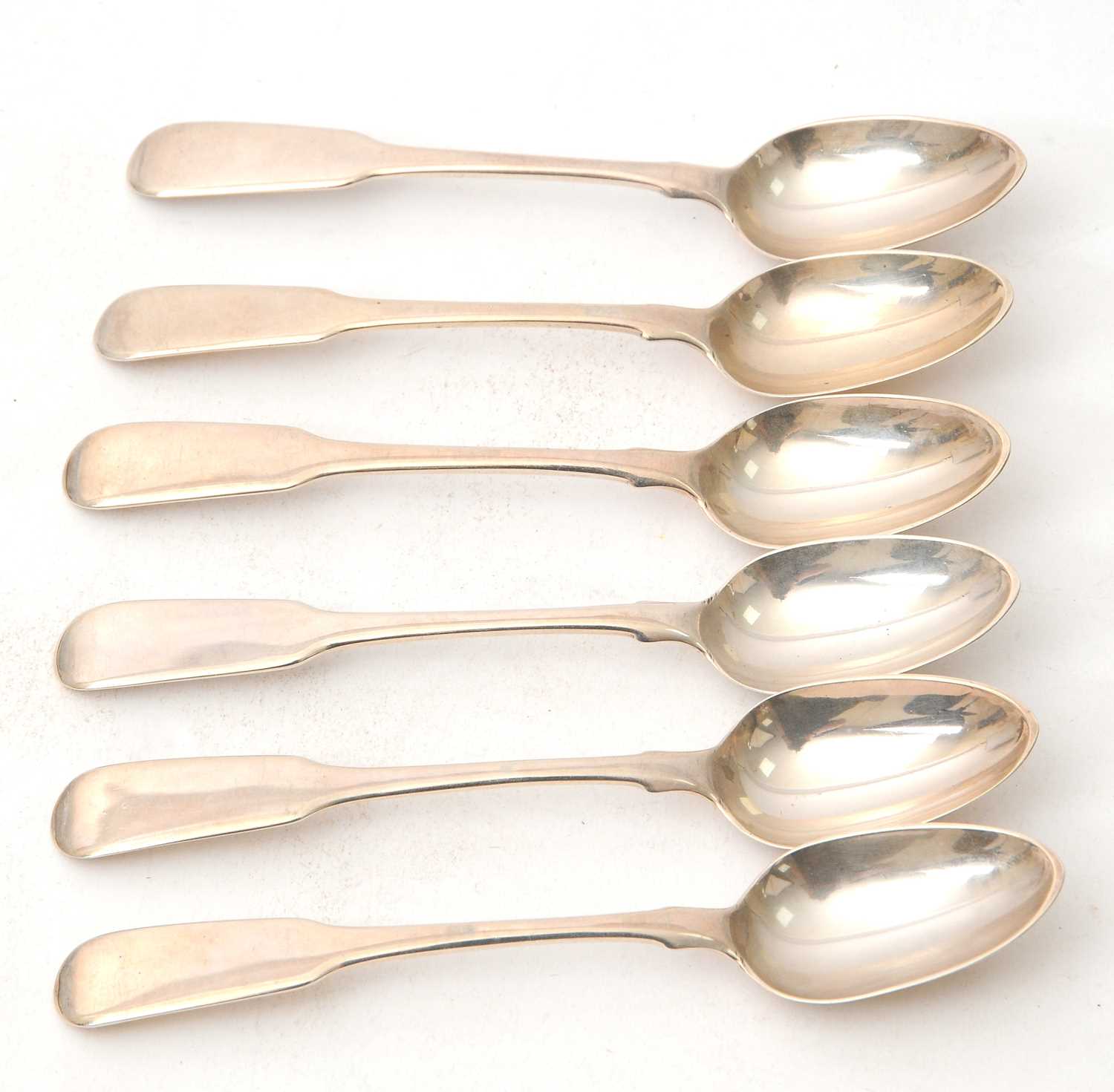 Lot 64 - A set of six George III silver fiddle pattern...