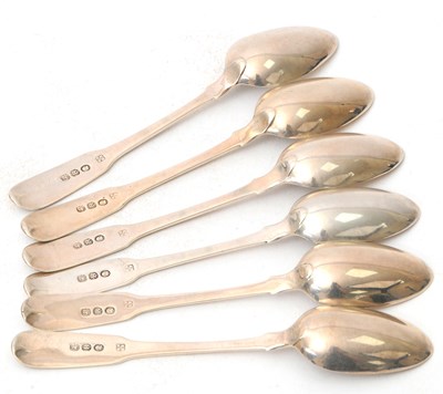 Lot 64 - A set of six George III silver fiddle pattern...