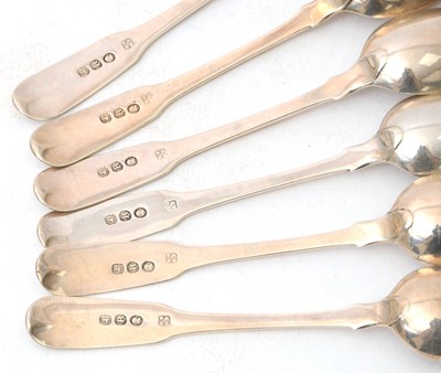 Lot 64 - A set of six George III silver fiddle pattern...