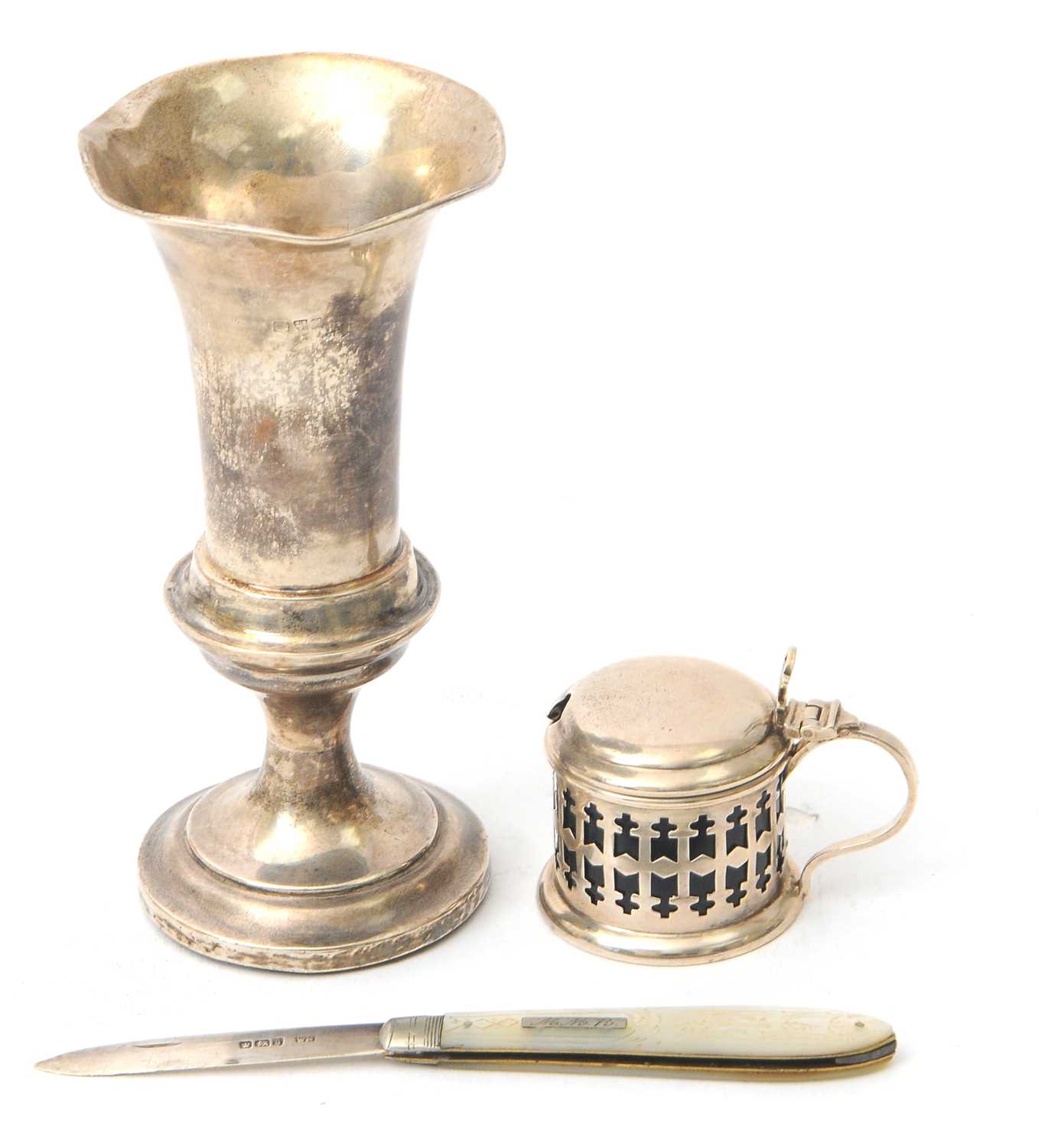 Lot 65 - Mixed Lot: A silver Chester assay marked vase,...