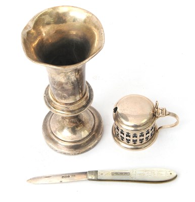 Lot 65 - Mixed Lot: A silver Chester assay marked vase,...