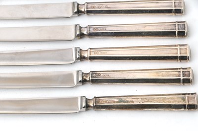 Lot 67 - A set of six silver handled tea knives,...