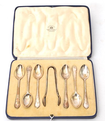 Lot 91 - A cased set of six silver tongs and a set of...