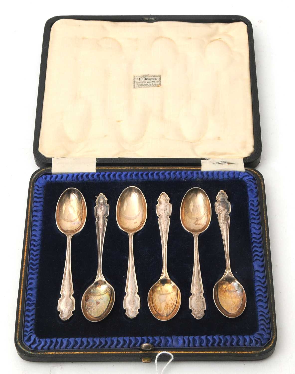 Lot 94 - A cased set of six George V silver teaspoons,...