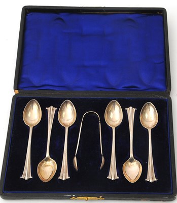 Lot 97 - A cased set of six silver teaspoons and...