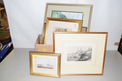 Lot 505 - A box of various mixed pictures to include a...