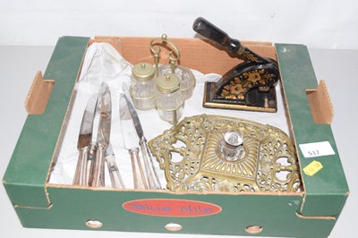 Lot 517 - Box of mixed items including cruet, cutlery etc