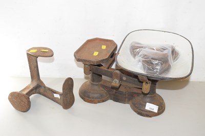 Lot 558 - Vintage kitchen scales and a shoe makers last
