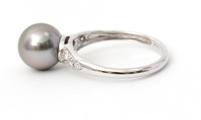 Lot 5 - A 9ct pearl and diamond ring, the Tahitian...