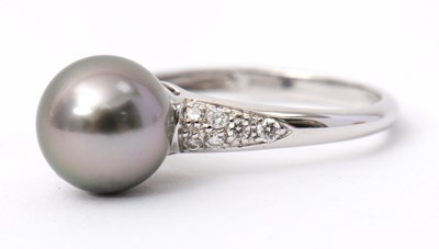 Lot 5 - A 9ct pearl and diamond ring, the Tahitian...