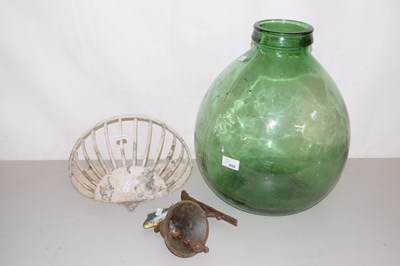 Lot 655 - A glass terrarium, a wall bell and a metal...