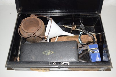 Lot 659 - Metal cash tin and various contents