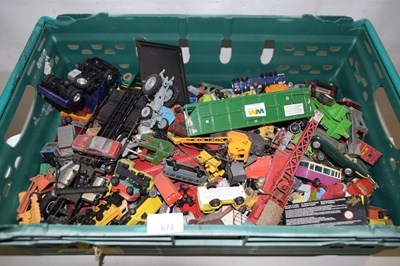 Lot 673 - A box of various play worn toy vehicles