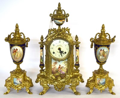 Lot 92 - Clock garniture, the vases and clock with...