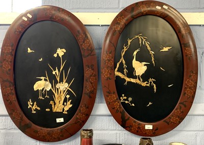 Lot 96 - Pair of  lacquer Japanese Shibayama type...