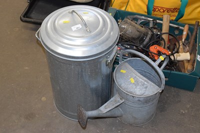 Lot 857 - A galvanised watering can and a small bin